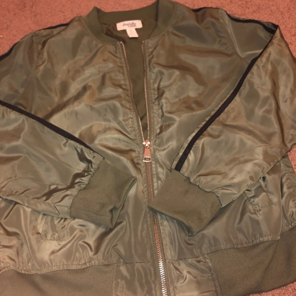 Olive green black striped bomber jacket